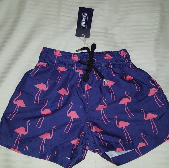 baby boy flamingo swim trunks